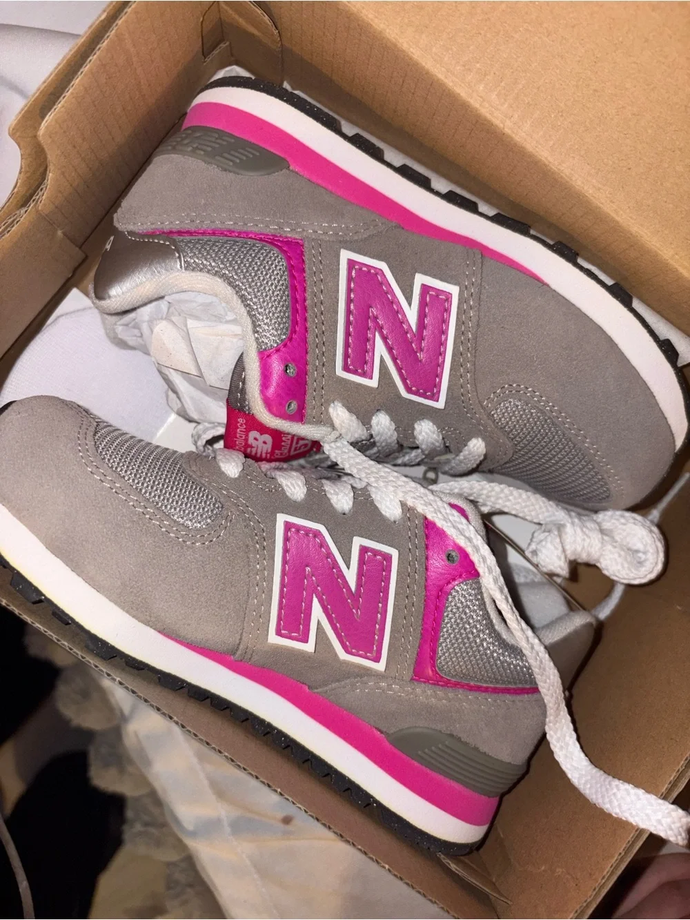 New Balance Kids  Gray and Hot Pink Athletic Sneakers